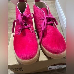 Brand New hot pink pony skin Clarks from Zara. Size 5.